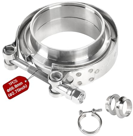 SUPAWAY V-bandklämma fläns Ø 69,8 mm (2,75 tum) avgasrörkontakt rostfritt stål V-band, avgasrörsklämma V-bandklämma av rostfritt stål med fläns för turbo, avgasrör, downrör (1 st, silver)