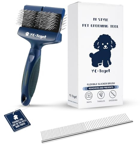 Flexible Double-Sided Slicker Dog Brush for Doodles & Poodles, Gentle Detangling & Undercoat Brush for Goldendoodles, Labradoodles, Curly Coated Dogs and Cats, Home & Salon Grooming Tool