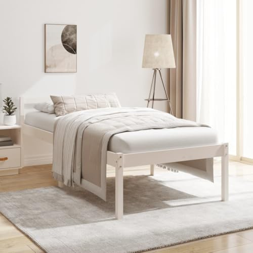 QUAHEAS Letto per anziani bianco, 75 x 190 cm, in legno massello di pino, altezza seduta rialzata: 45 cm, telaio stabile con testiera, spazio extra