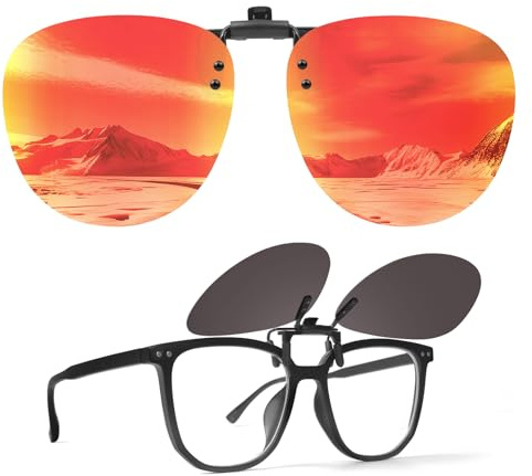 TEMSO Occhiali da sole oversize con clip per donne e uomini, occhiali da sole polarizzati classici a clip per guida, UV400, visione chiara, antiriflesso | 60 x 53 mm, Arancione Cat.3, XL 60*53MM
