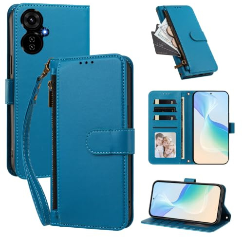 Telefonfodral Kompatibel med Cricket Icon 2026 (U656AC),Kompatibel med AT&T Propel 3 5G【Plånbok med dragkedja och handledsrem Kortfack Uppfällbart stativ】LakeBlue