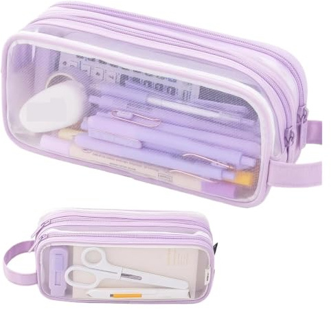 Transparent pennväska | Flerfärgad skolkontor Användning: Förvaring av pappersvaror(Lavender)