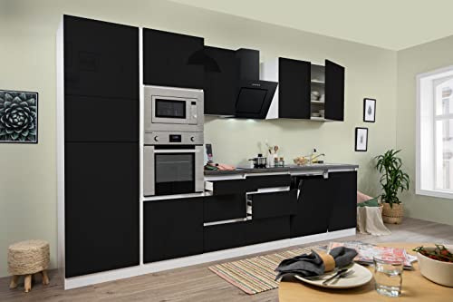 Respekta Lorena Küchenzeile, Holzwerkstoff, Schwarz, 345 cm
