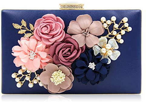 Milisente Evening Bag for Women, Flower Wedding Evening Clutch Purse Bride Floral Clutch Bag(Blue)