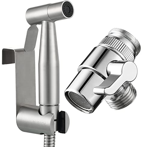 Tecmolog WS024F7 Duschset für Waschbecken, Edelstahl, Handbrause, Bidet-Armaturen mit Duschhalterung, Umstellventil und Brauseschlauch, 2 m