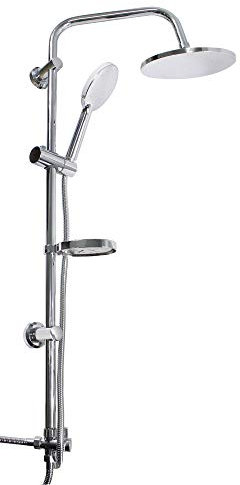 Vetrineinrete® Colonna Doccia da bagno Saliscendi con soffione fisso tondo doccetta telefono multigetto asta 98 cm con Portasapone Sistema Anticalcare Box Doccia 69128 A43