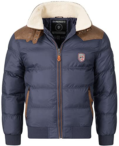 Geographical Norway - Piumino da Uomo - Giacca Invernale Imbottita Calda Anorak - Outdoor Giacca per l'inverno/Autunno in Bundle con UD Beanie Blu Navy XXXL
