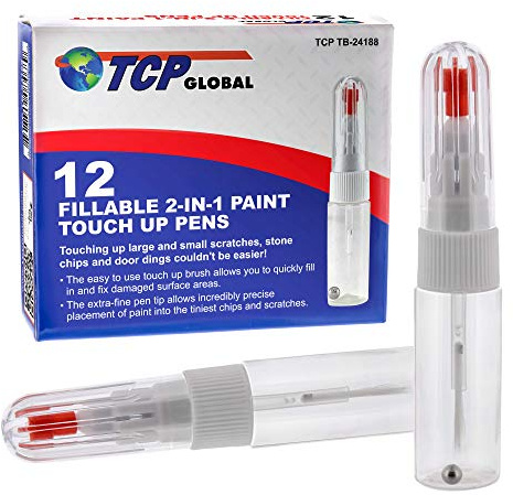 TCP Global 2-in-1 Paint Touch-Up Pens (12-Pack) - 10ml Fillable Applicator for Car Chips & Scratches - Precision Fine Tip Writer Pen Brush