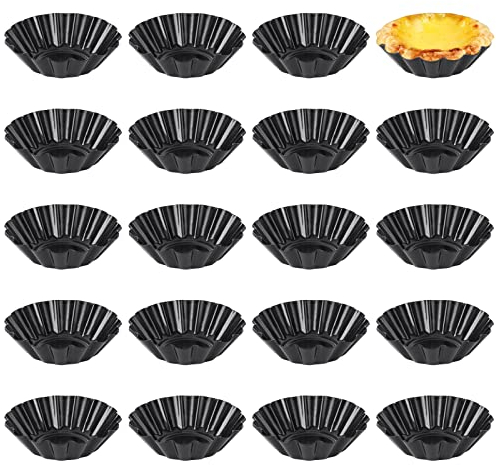 LOLYSIC 20Pcs Mini Tart Tins - 3 Inch Non Stick Small Egg Tart Molds, Carbon Steel Mini Tartlet Moulds, Reusable Mini Tartlet Tins Case Fluted Quiche Dish for Baking Cupcake Pudding Muffin Mince Pie