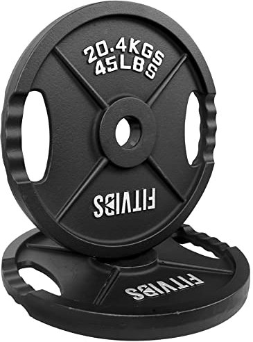 Signature Fitness Olympic 2-Inch Cast Iron Plate Weight Plate for Strength Training and Weightlifting, Two Hole Style, 45LB Pair