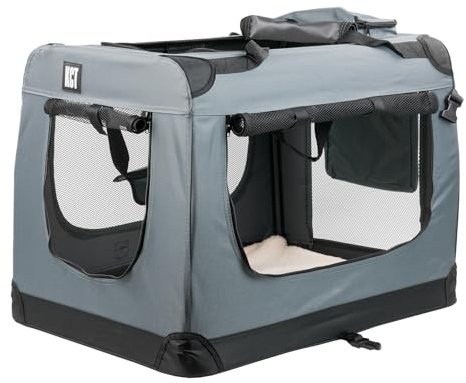KCT Large Grey Fabric Pet Carrier Crate Travel Transport Bag for Cats and Dogs