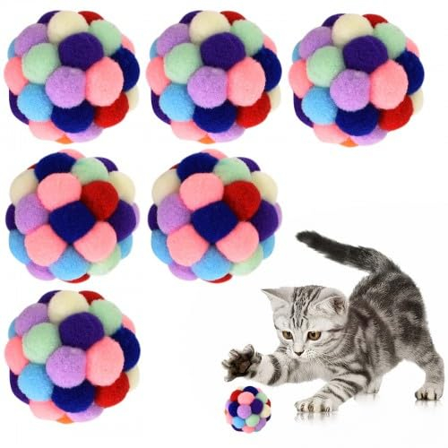 KYSUN 6 Stück Katzenspielzeug Ball,Katzen Ball,Katzenbälle,Filzbälle Katzen,Buntes Plüsch Katzenspielzeug Bälle mit Glöckchen Katzenspielzeug Set für Katzen Kätzchen Innen Spielen Kauen Kratzen