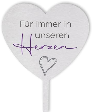 Dolorino Grabstecker Edelstahl Herz mit Spruch | Für immer in unseren Herzen | Grabschmuck | in Liebe für einen geliebte Menschen | eine wetterfeste Erinnerung aus Edelstahl