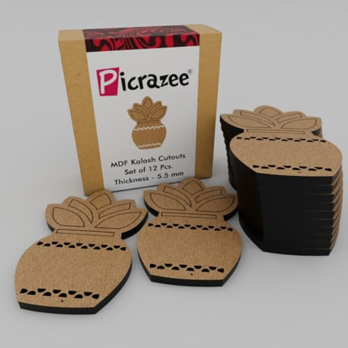 Picrazee Sagome in MDF Kalash (12 pezzi) in pannello di fibra a media densità (MDF) per fai da te, opere d'arte, decoupage, arte in resina, progetti artigianali, decorazioni natalizie per casa e
