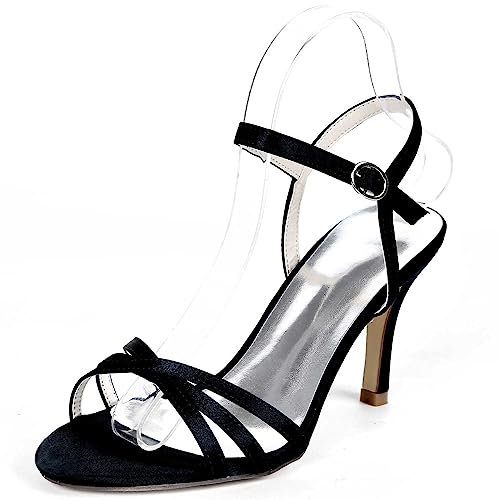 Satin Wedding Shoes Open Toe Sandals Buckle Bridal Shoes Women Mary Jane Low Heels Pumps Wedding Dress Shoes Black