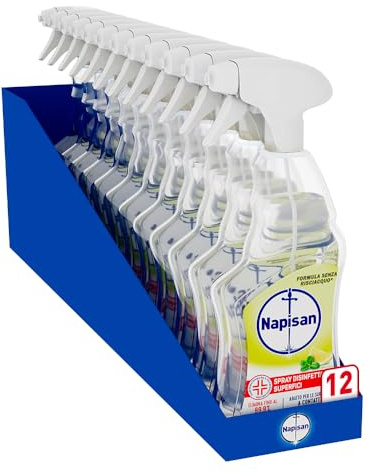 Napisan Spray Disinfettante Multisuperfici Limone e Menta, Confezione da 12x740 ml di Disinfettante Spray, Spray da 740 ml