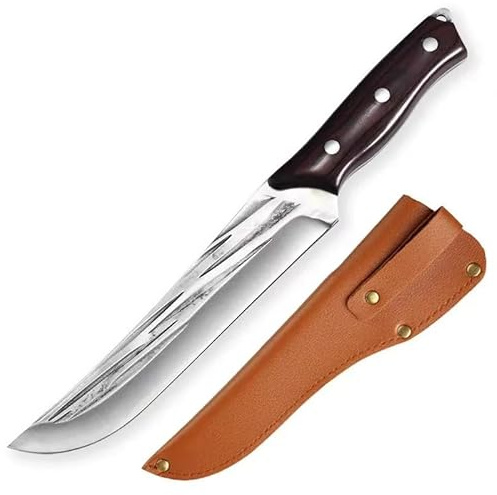MAYIT Meat Cleaver Knife, 6.5 Inch High Carbon Steel Forged Hunting Knife Butcher Skinning Knives Ringer For Kitchen Cutting Meat,Included Sheath, MAYiT5475