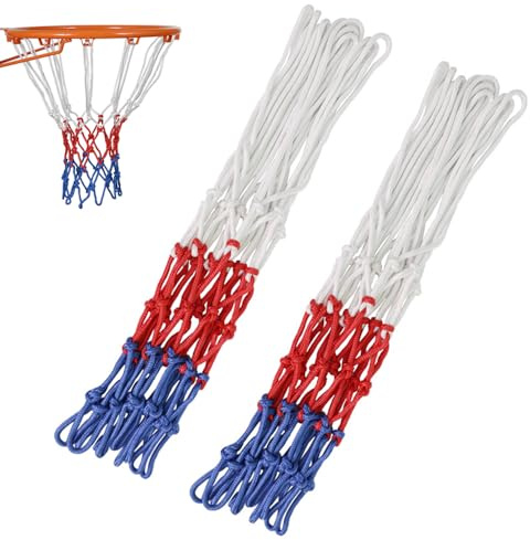TRKETK 2 Pezzi Reti Professionali per Canestro da Basket, Rete da Basket Portatile Canestro da Pallacanestro Rete Blu Rosso Bianco Rete da Basket Standard 12 Anelli Rete er Canestro da Basket Ricambio