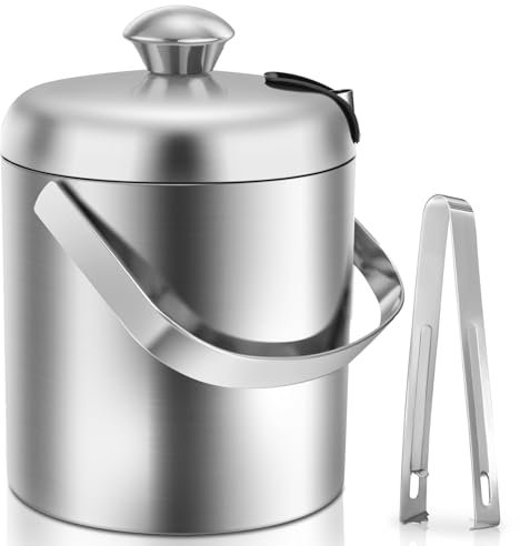 Sailnovo 4198-0904-07 Double bac à glaçons en acier inoxydable avec couvercle et pince, seau à glace isotherme, Edelstahl