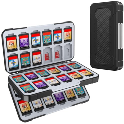 HEIYING Switch Game Case for Nintendo Switch 2/ Lite/OLED, Black Portable Travel Carry Storage Case with 48 Game Card Slots and 24 Micro SD Cards Slots