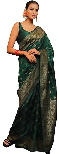 Sugathari Women's Banarasi Saree Pure Kanjivaram Silk Saree Soft new ladies 2025 Design Wear Pattu Sarees Latest Sadi Party Sari collections With Blouse Piece (San Pari-223), Dark Green, 5.50 Mtr