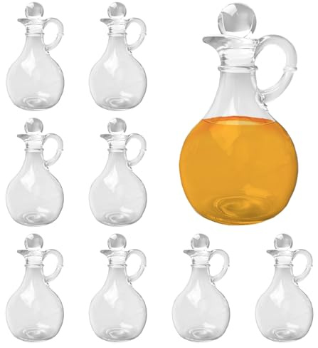 LECEHIVO 9 Pcs 12 oz Glass Oil Bottle Set with Spout, Olive Oil Bottle with Stopper Cruet Dispenser for Syrup, Salad Dressing, Water