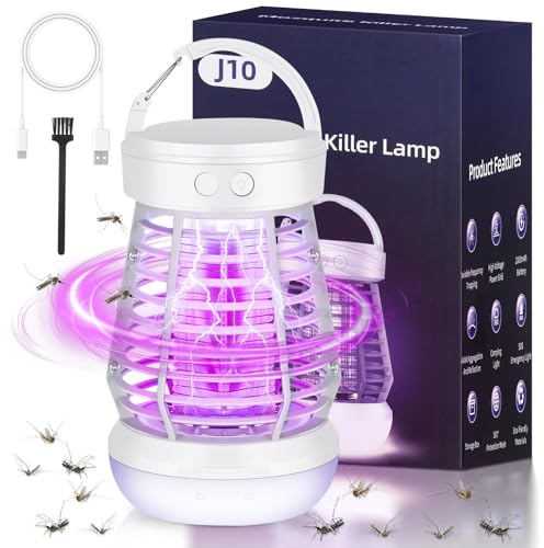 Kssvzz Elektrisk insektsbekämpare, UV mygglampa med campingljus, flugfälla, elektrisk myggfälla med upphängningskrok för trädgård, inomhus och utomhus (vit)