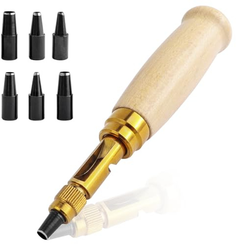 Bestgle Adjustable Leather Hole Punch Tool, Automatic Wood Handle Screw Hole Puncher Bookbinding Tool with 6 Tips 1.5mm/2mm/2.5mm/3mm/3.5mm/4mm