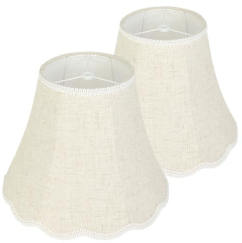 Beige Linen Bell Lamp Shades Set of 2, 6.69×12.8×10.04 inch Medium Lampshade for Table Lamps, Scalloped Petal Braid Edge Lamp Shade for Farmhouse, Modern, Vintage Decor, Spider Fitter, Easy Assembly