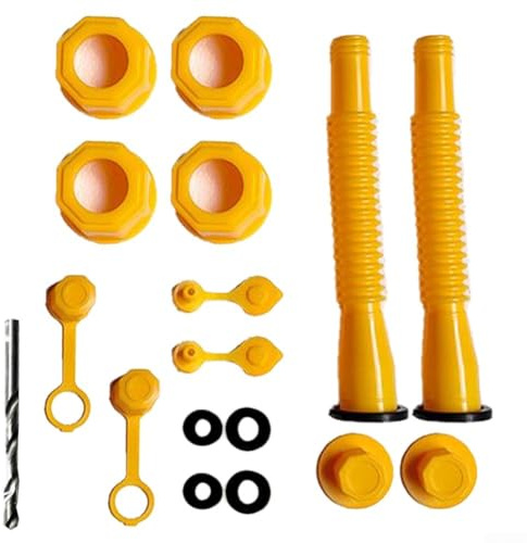 AugustknowU Kit di ricambio per ugello serbatoio carburante da 2 o 4 pezzi, per taniche di gas da 5 galloni, coperchi filettati e punte da trapano (set da 2 pezzi giallo)
