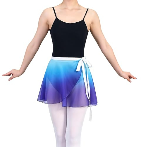 MUNAFIE Gonna da balletto da donna, in chiffon, gonna avvolgente, gonna da danza da donna, bianco-blu, Taglia unica