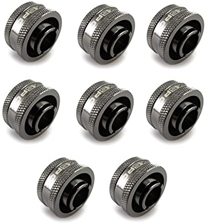 XSPC G1/4 Compression Fitting 1/2 ID 3/4 OD 19/13mm V2 Pack of 8 Black Chrome