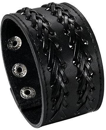 Flongo läderarmband för män stort brett läder äkta läder armband armband läderarmband manschett bälte svart brun silver punk rock biker motorcykelförare justerbar herr accessoarer, 23 8 cm, Läder
