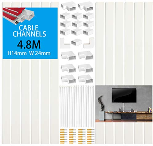 Flow fire White Cable Trunking Wire Cover for Wall, 4.8 Meter Self-Adhesive Cable Conduit Management Trunking, for Wall-Mounted Tv Cable Tidy (12X L400mm, W24mm H14mm)