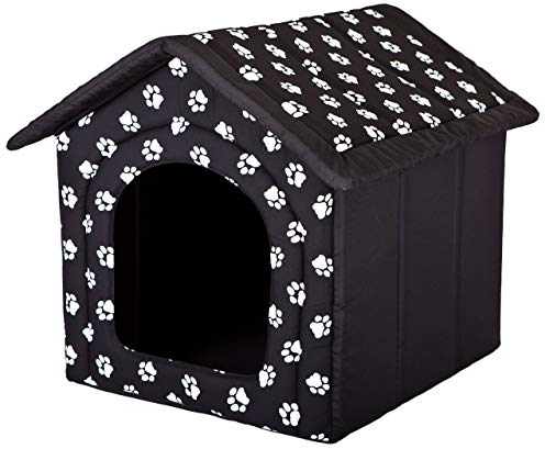 PillowPrim Hundehütte Hundehöhle Hundebett Hundehaus Katzenhöhle Größe XXXL - 76x72 cm schwarz mit Pfoten