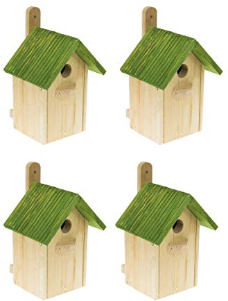 4 x Nistkasten Natur für Blaumeisen & kleine Meisenarten aus Holz -wetterfest, Vogelhaus für Meisen, Nisthilfe mit 32 mm Einflugloch Vogelhaus Meisenkasten Nisthöhle