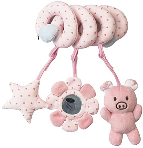 RAILONCH Aktivität-Spirale Kette, Tier/Stoff-Spirale zum Greifen und Fühlen für Bett, Kinderwagen, Laufgitter anpassbar, Für Babys und Kleinkinder ab 0+ Monate (Rosa Schweinchen)