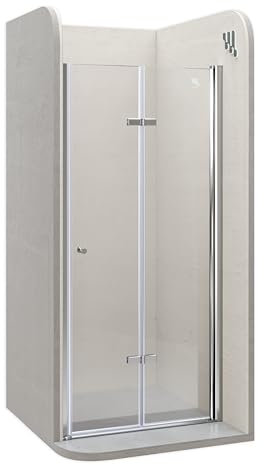 MOG Mampara de ducha puerta plegable rango de ajuste de 72-76cm altura: 195 cm de vidrio transparente templado de seguridad de 6mm – DK822