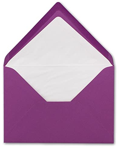 50 DIN B6 Briefumschläge Brombeer/Violett mit weißem Seidenfutter - 12,5 x 17,6 cm - 100 g/m² Nassklebung gerippte Umschläge ohne Fenster von Ihrem Glüxx-Agent