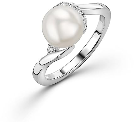 OROVI anello donna Argento 925 vero, con Zirconi e Perle d'acqua dolce - Gioielli donna - Gioiello Ipoallergenico - Fatto a Mano
