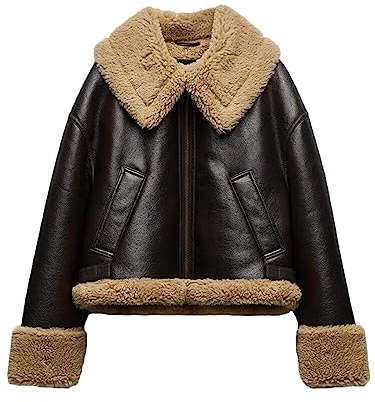 LY VAREY LIN Women Faux Leather Jacket with Faux Fur Lining Warm Winter Biker Coat