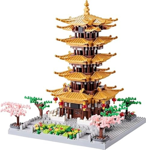 wriyvngs Chinese Architecture Ancient Famous Collectible Micro Building Blocks Set for Adults, 2200PCS Creative Model - Yellow Crane Tower with Cherry Blossom Tree Cherry Plants Presents