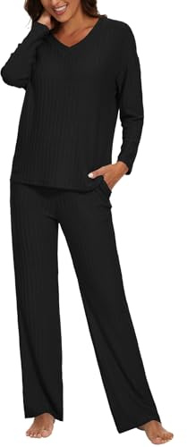 Heersan Pijama Mujer Invierno Conjunto de Pijama Top y Pantalones Ropa de Descanso Suave para Mujer Pjs Lounge Wear con Bolsillo