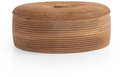 Handcrafted Wooden Mexican Tortilla Warmer Basket Indian Chapati Roti Bread Holder Box Pancake Keeper Serveware Hot Pot Casserole Dish with Lid Home Kitchen Dining Decor, Natural Brown, 22 x 7 cms
