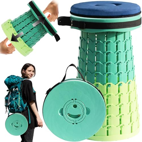 2026 Upgraded XXL Collapsible Stool with Thick Cushion,19.7H-11.8D Telescoping Folding Stool for Adults, More Sturdy Camping Stools with Load Capacity 1000lbs for Outdoor,Garden,Fishing,Hiking