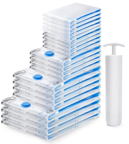 BoxLegend Sac de Rangement Sous Vide 21-Pack Avec Pompe, Sac D'économie D'espace, Housse Aspirable Rangement Sac étanche à Compression pour Vêtements, Literie, Oreillers Couettes Couvertures Draps