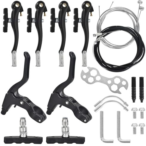 Fahrradbremsen Set - Aluminium Universales V-Brake Fahrrad Bremse Komplettes Kit mit Bremshebel, Bremskabel und Fahrradbremsen Beläge, Universal Bremsen Set für Mountainbikes und Rennräder - Schwarz