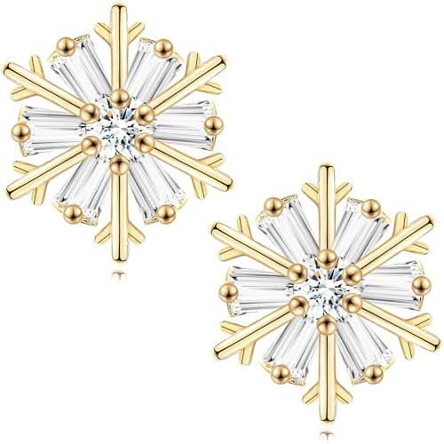 USEEDOVIA Ohrringe Stecker Schneeflocken AAA Zirkonia Ohrstecker Vergoldet 12mm Weihnachten Klein Schmuck Geschenke für Damen Frauen