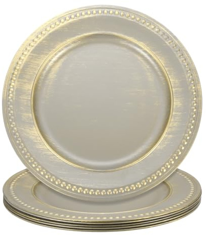 sourcing map 6 sottopiatti vintage sfusi, 33 cm, in plastica, con perline per piatti piani, set di piatti rotondi, per feste di nozze, eventi, decorazione da tavolo, grigio