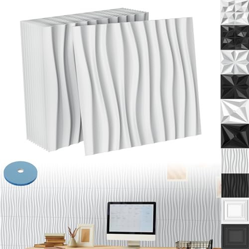 XINZI Lot de 12 panneaux muraux 3D, en PVC, revêtement mural, 50 x 50 cm, panneaux muraux 3D, panneaux muraux de jeu, décoration murale pour panneaux de plafond, panneaux muraux, ondulés, blancs, 3 m²